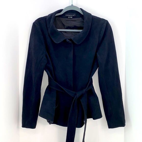 Theory Black Button Up Belted Jacket Blazer 
Size L - Picture 1 of 11